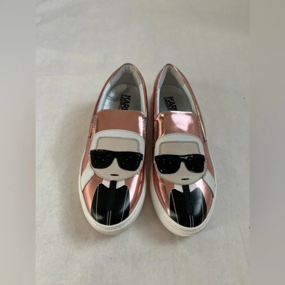 NWOB Karl Lagerfeld Paris Pink Metallic Slip on Sneakers Shoes Size 7 - Picture 1 of 11